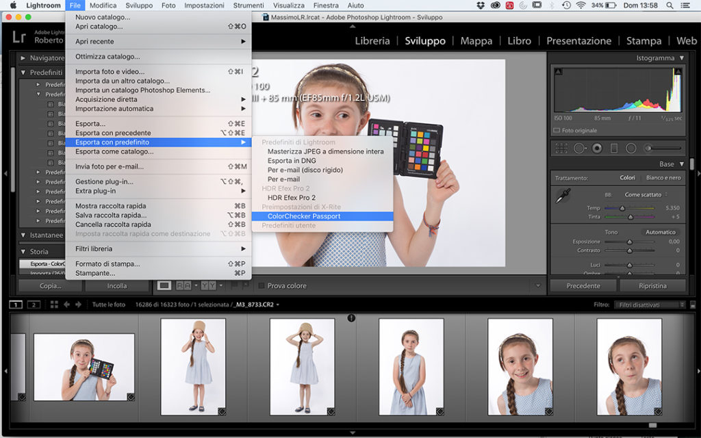 L'esportazione da Lightroom con il preset per la creazione del profilo DNG