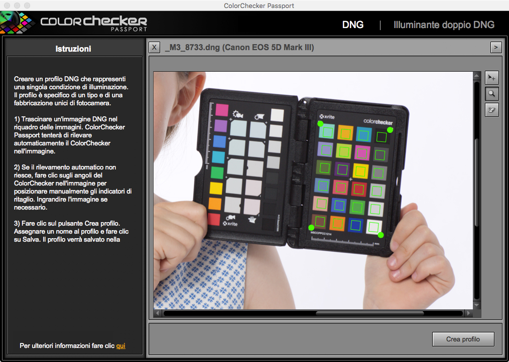 La creazione del profilo DNG con il software X-Rite