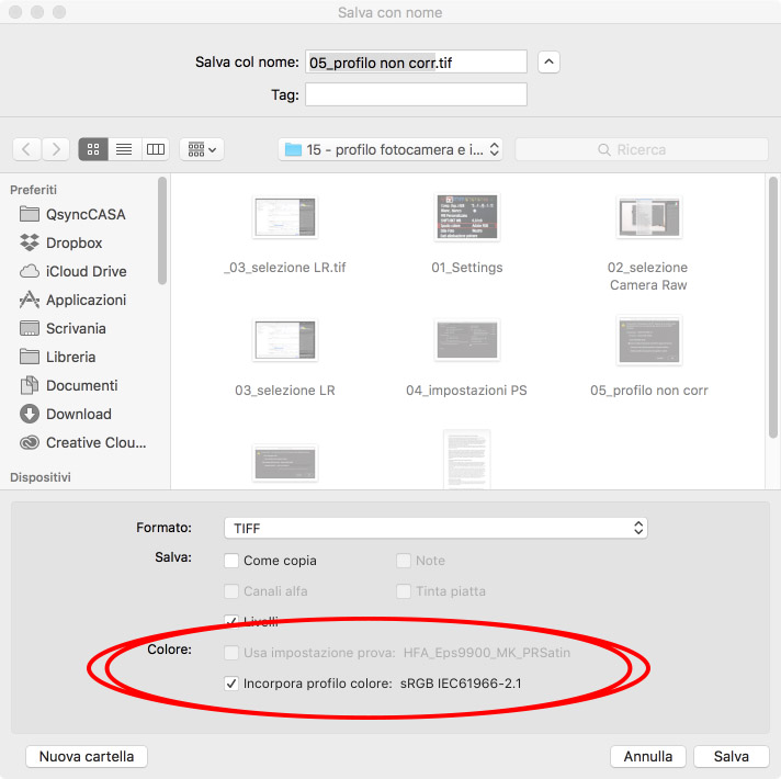 Incorporare il profilo colore durante il salvataggio